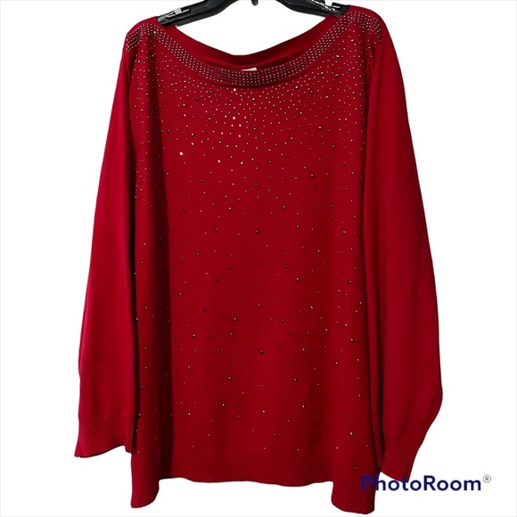 VILA MILANO womens size 3X pullover sweater deep red rhinestones 3/4 sleeves NWT - Picture 1 of 12